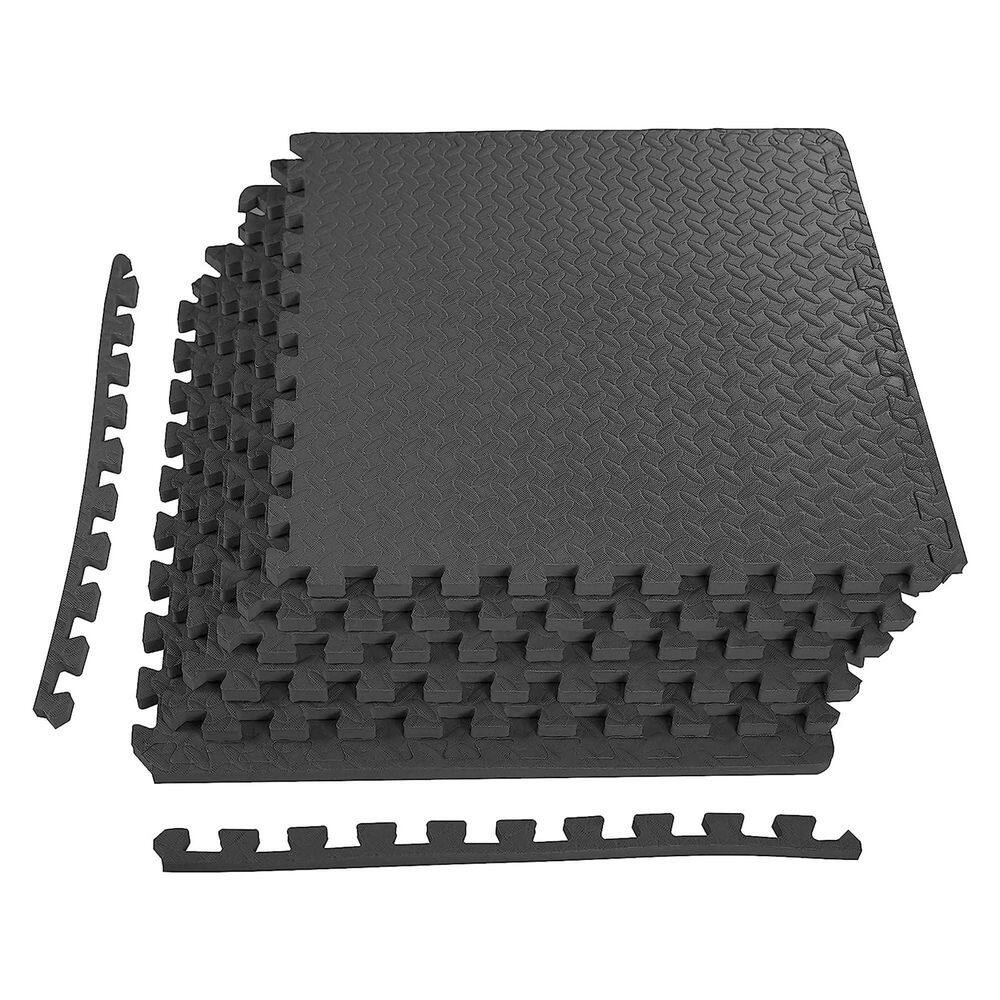 Black 24 in. W x 24 in. L x 0.75 in. T EVA Interlocking Foam Gym Flooring Mat (6 Tiles/Pack) (24 sq. ft.) - Hercitys