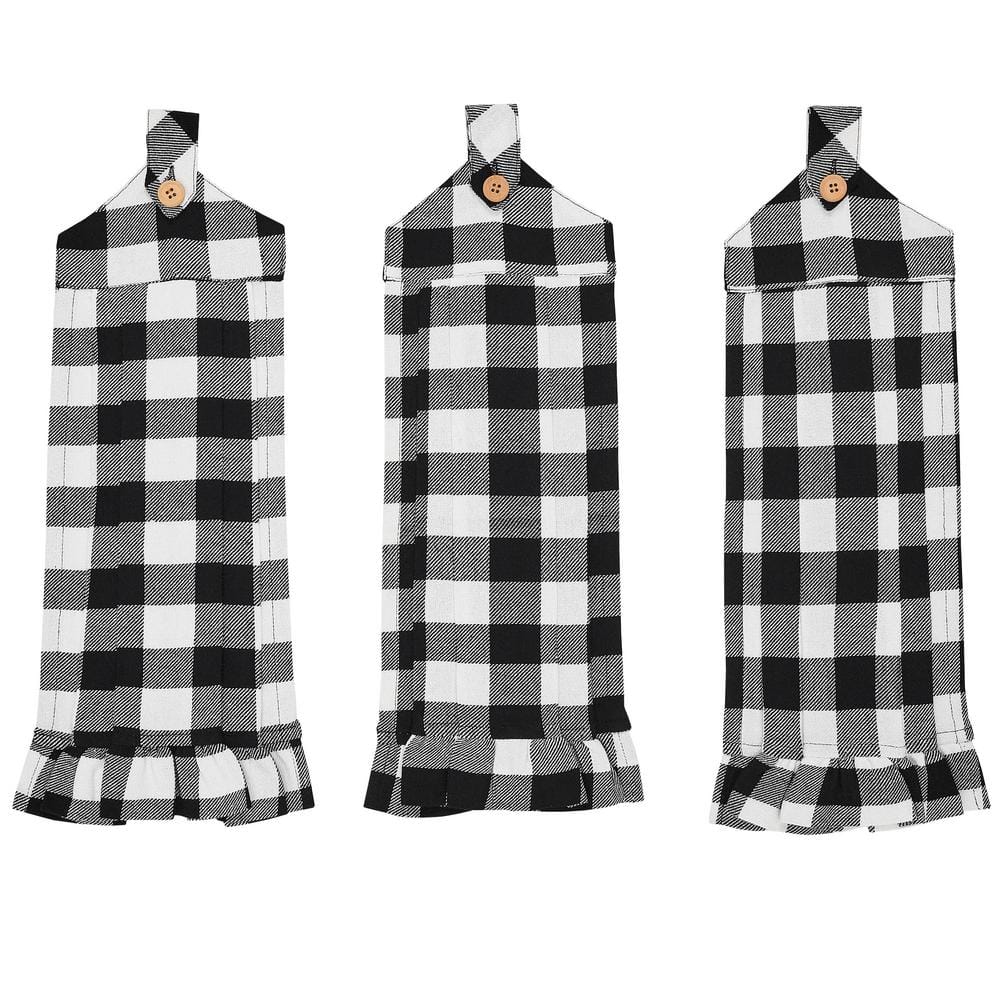 Annie Black Buffalo Check Button Loop Cotton Blend Kitchen Tea Towel Set (Set of 3) - Hercitys
