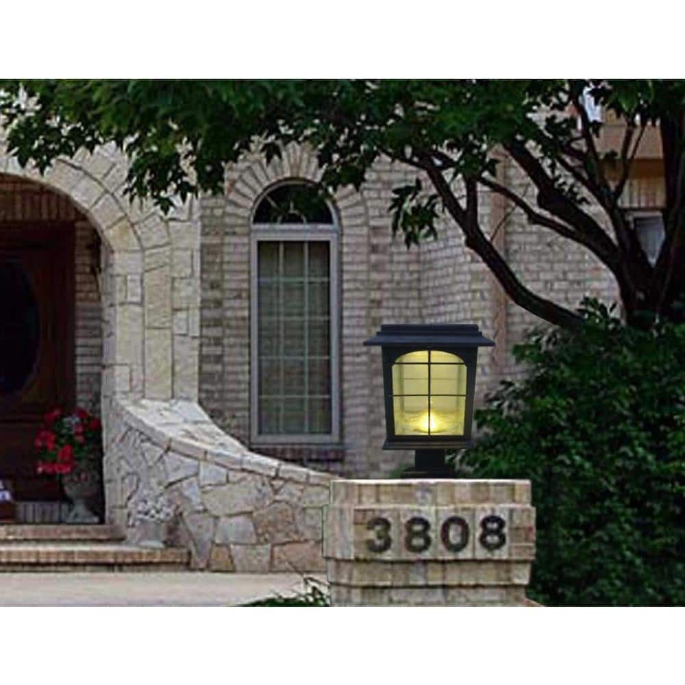 Hand-Painted Sanded Iron Outdoor Solar Post Lantern Light with Seedy Glass Shade - Hercitys