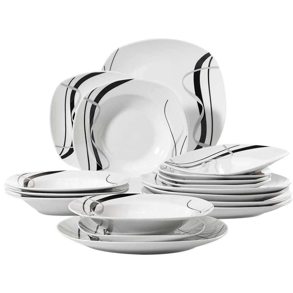 Fiona 18-Piece Casual Ivory White with Black Stripe Porcelain Dinnerware Set (Service for 6) - Hercitys