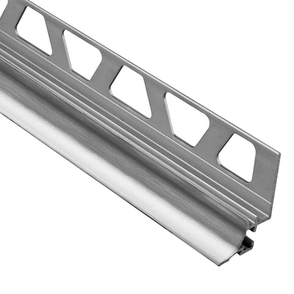 Dilex-AHKA Brushed Chrome Anodized Aluminum 1/2 in. x 8 ft. 2-1/2 in. Metal Cove-Shaped Tile Edging Trim - Hercitys