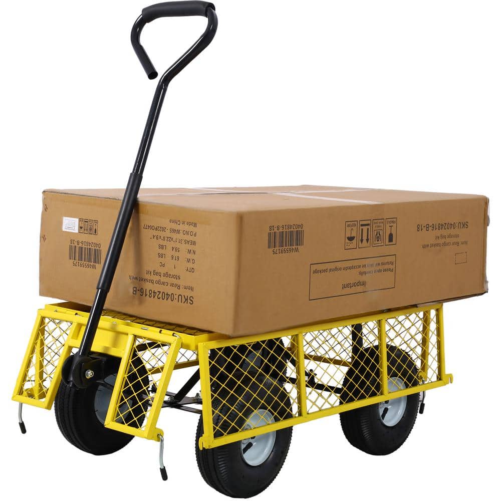Steel Garden Cart Steel Mesh Removable Sides 3 cu ft 550 lb Capacity in Yellow - Hercitys