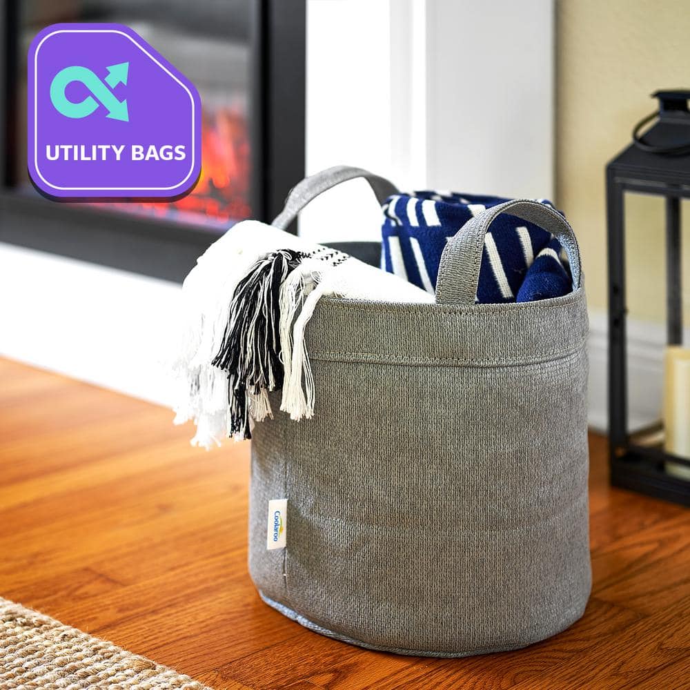 Assorted Gallon Size Reusable Fabric Collapsible Storage Bin with Handles, River Gum (3-Pack) - Hercitys