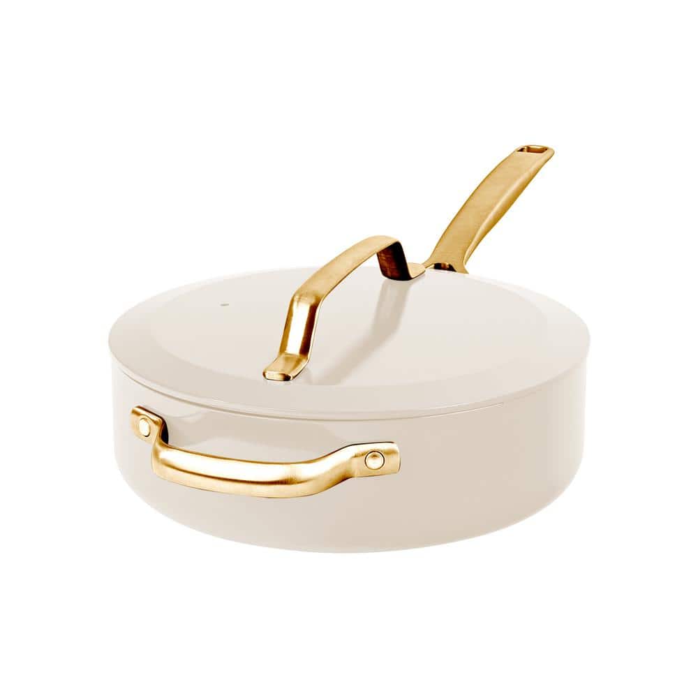 Modern 4 qt. Aluminum Ultra Performance Ceramic Nonstick Saute Pan with Lid in Cream - Hercitys