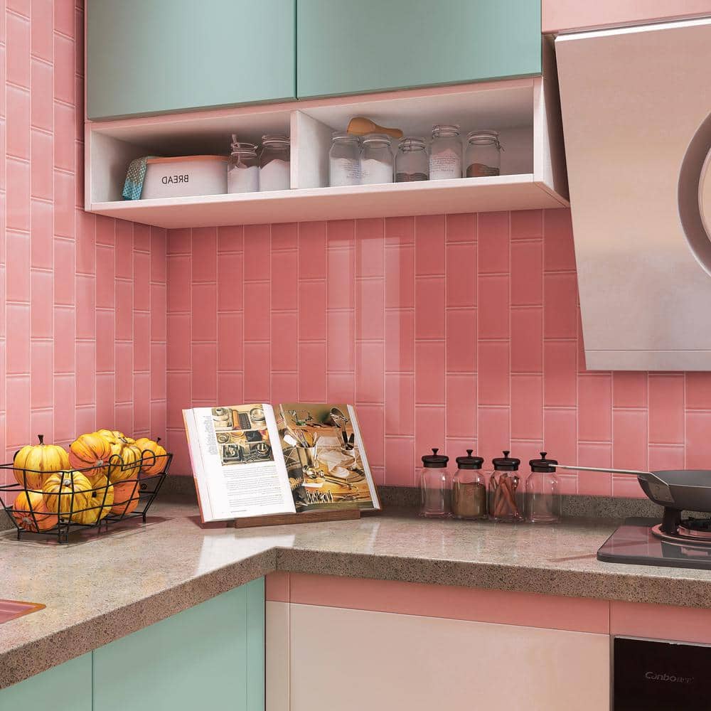 Crystile Pink 3 in. X 6 in. Glossy Glass Subway Tile (10 sq. ft./Case) - Hercitys