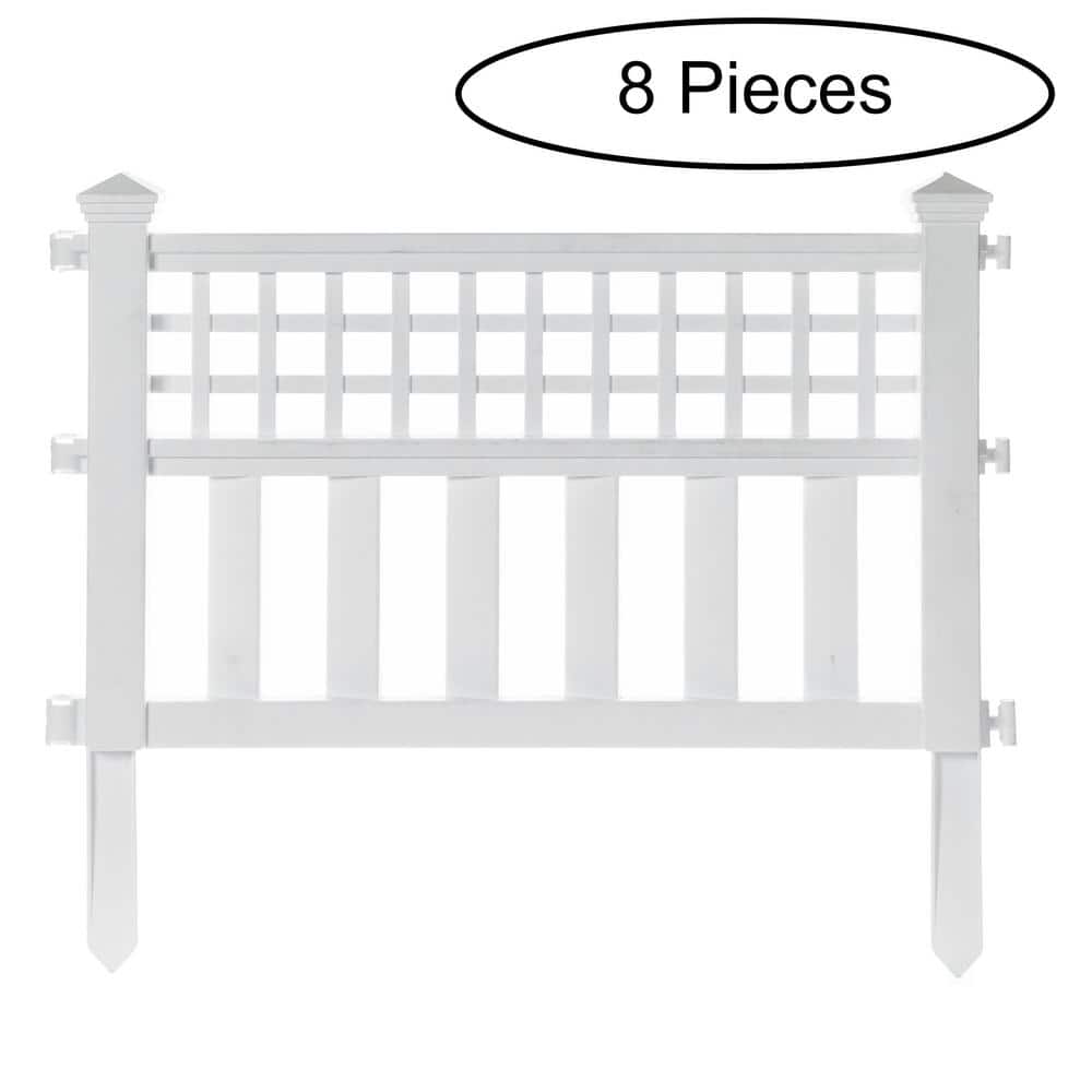 Garden Gate Patio Picket Fence Flower Bed Border White Vinyl Edging, (Set Of 8) - Hercitys