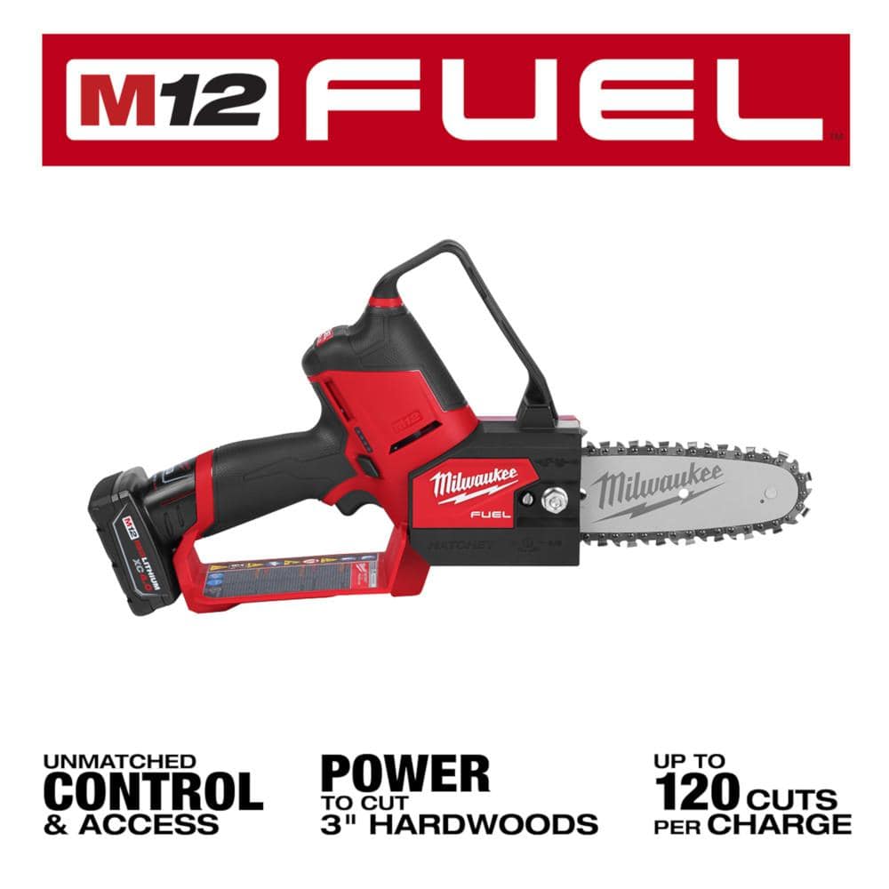 M12 FUEL 6 in. 12V Lithium-Ion Brushless Battery HATCHET Pruning Saw Kit w/4.0 Ah Battery, Charger &  Extra Chain - Hercitys