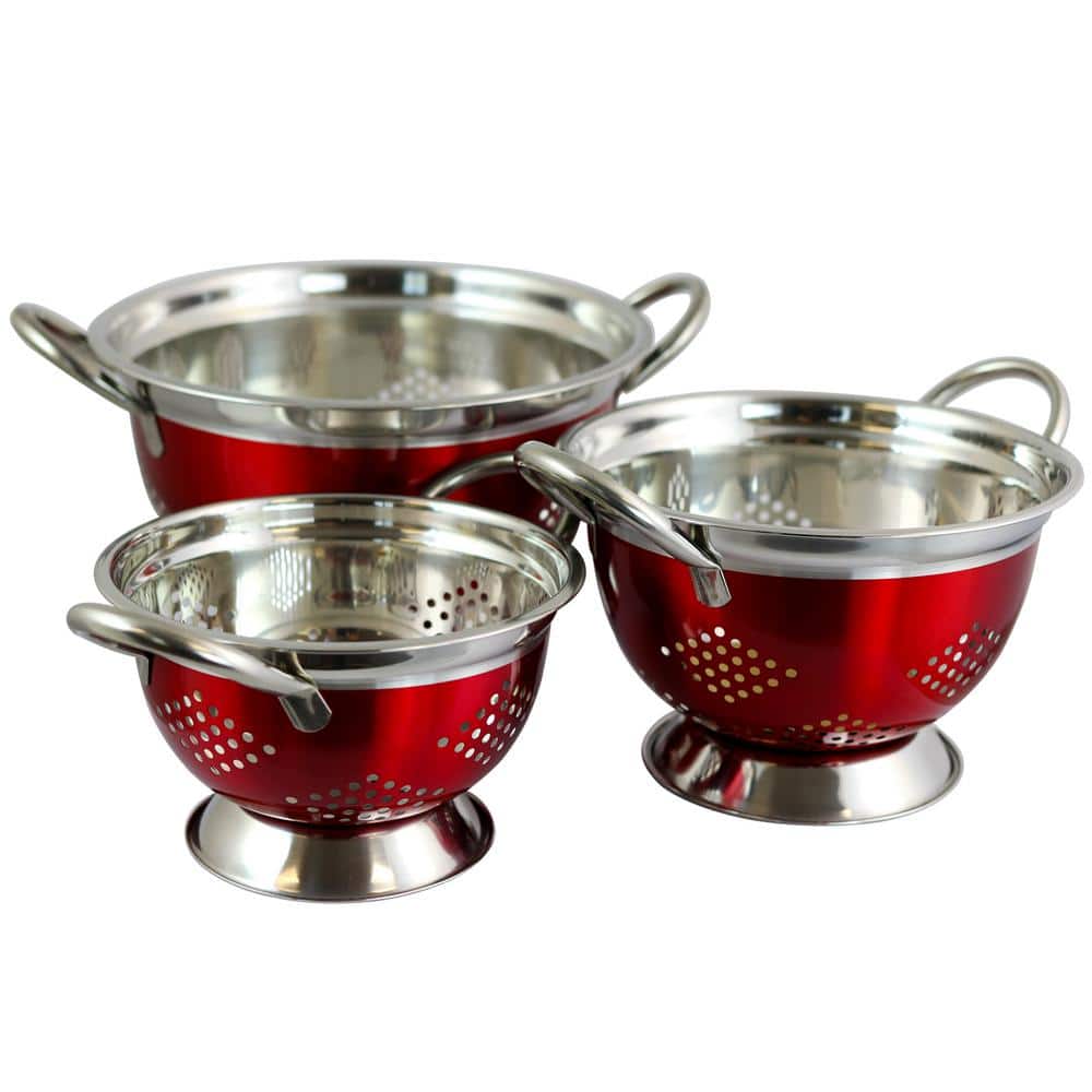 Metaline Metallic Red Asian Colander (Set of 3) - Hercitys