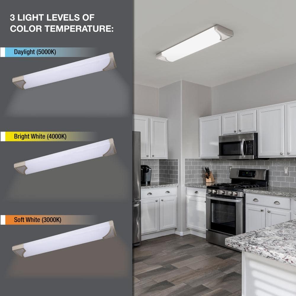 Mesha 48 in. x 10 in. Satin Nickel CCT Selectable LED Flush Mount Ceiling Light 4000 Dimmable Lumens - Hercitys