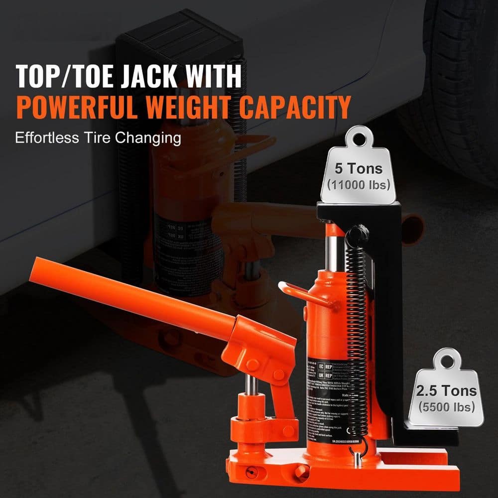 Hydraulic Toe Jack, 2.5-Ton On Toe Toe Jack Lift, 5-Ton On Top Lift Capacity Machine Jack, 0.8 in. – 5.3 in. Toe Height - Hercitys