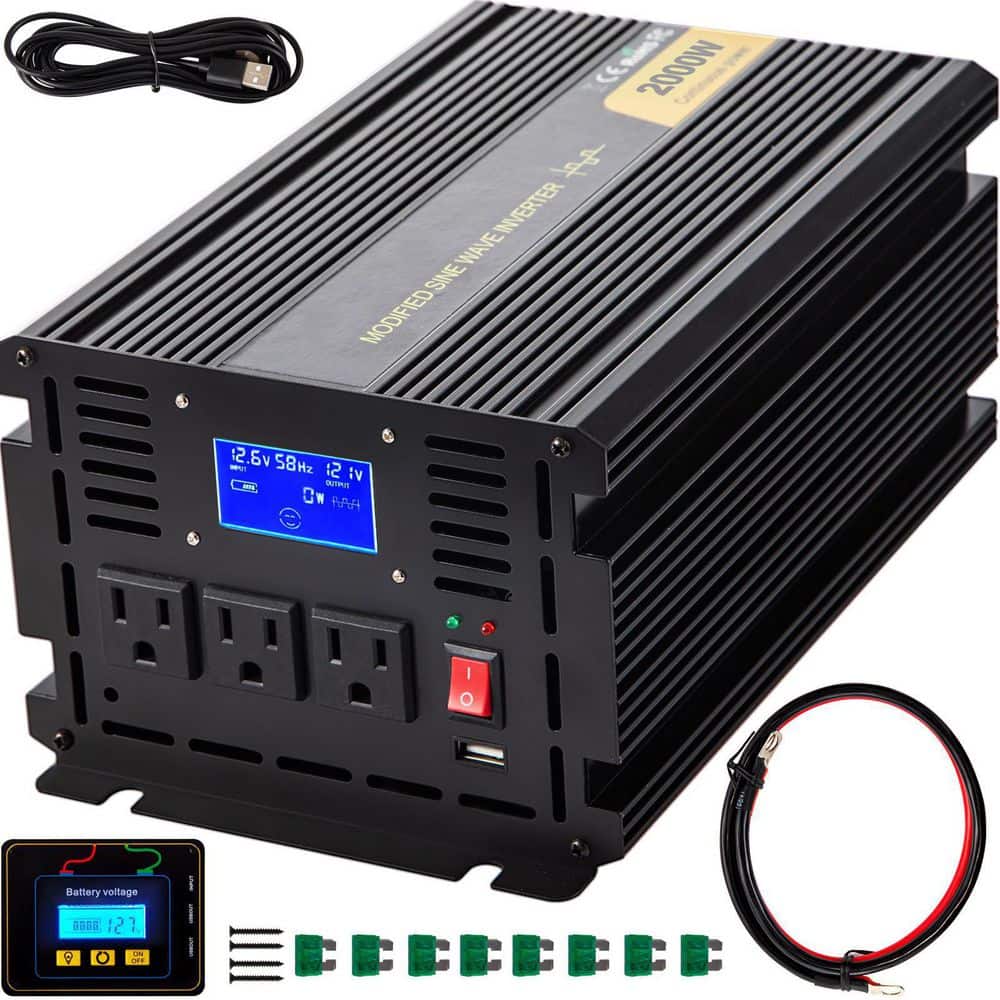 Car Power Converter 2000-Watt Modified Sine Wave Inverter DC 12-Volt to AC 120-Volt with LCD Display Remote Controller - Hercitys