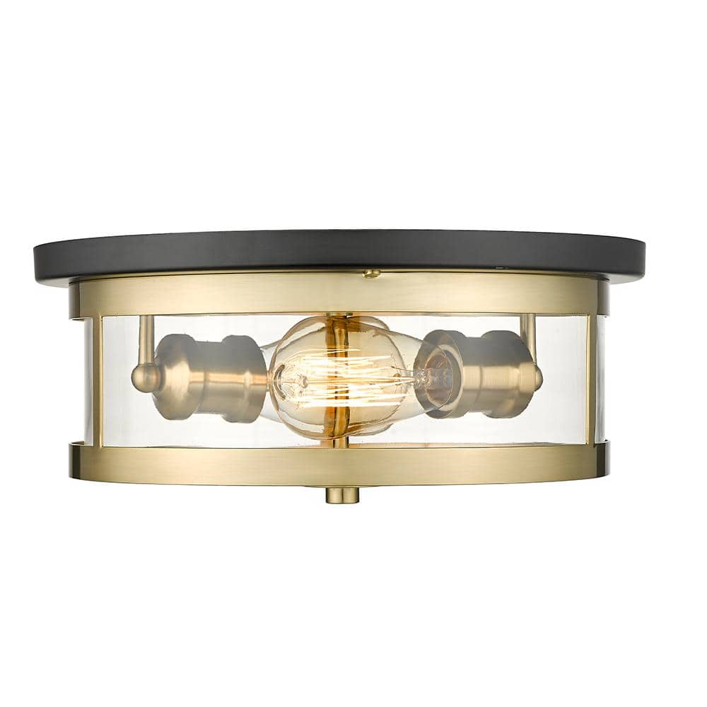 Snow I 14 in. 2-Lights Black and Gold Flush Mount - Hercitys