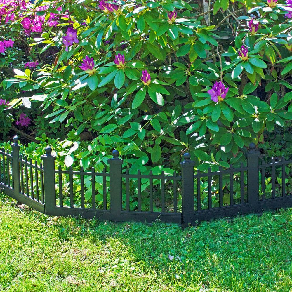Estate Series 24 in. x 15 in. Plastic Colonial Wrought-Iron Style Border Garden Fencing, 10 ft. Included - Hercitys