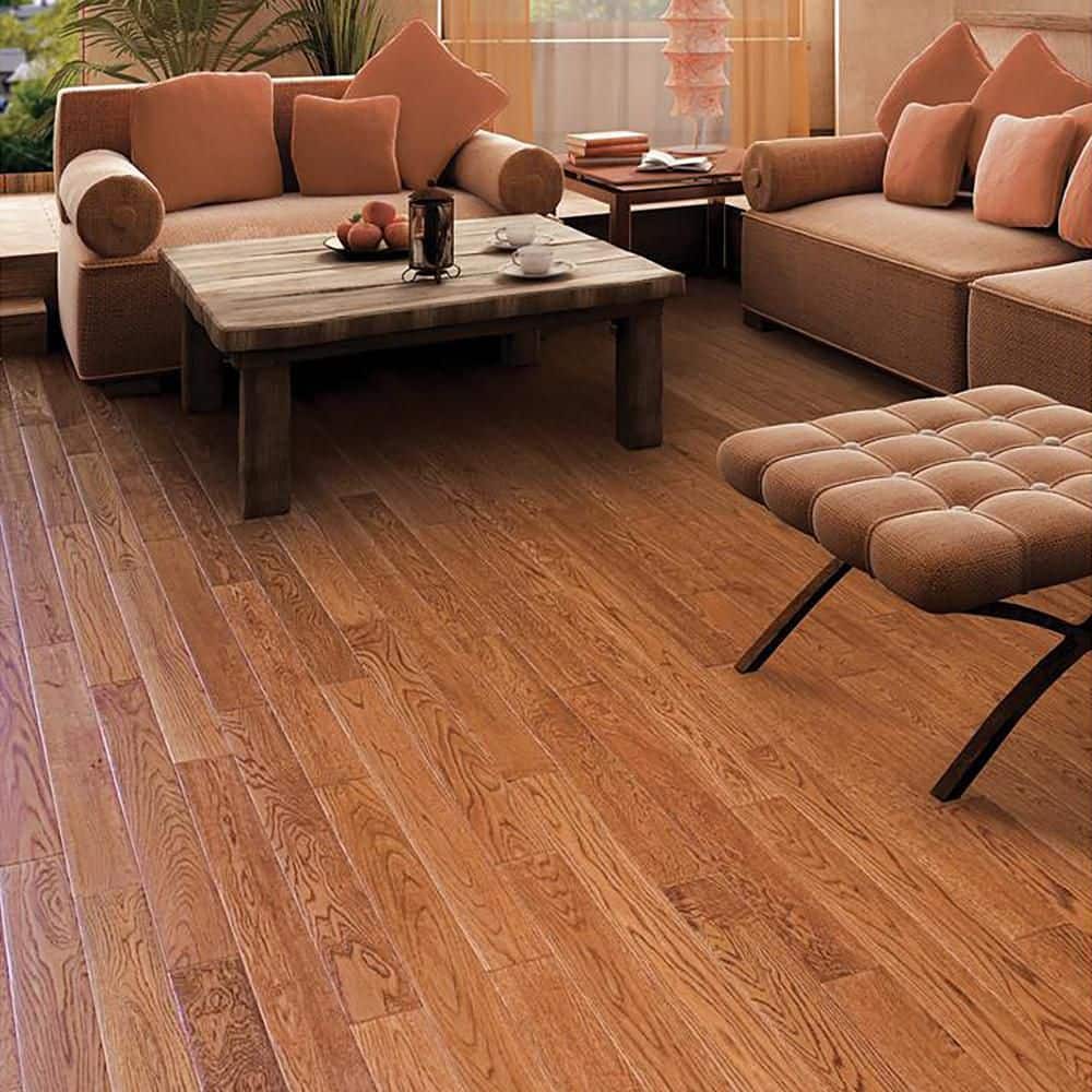 Gunstock Oak 1/2 in. T x 4.7 in. W Tongue and Groove Hand Scraped Engineered Hardwood Flooring (24.8 sq.ft./case) - Hercitys