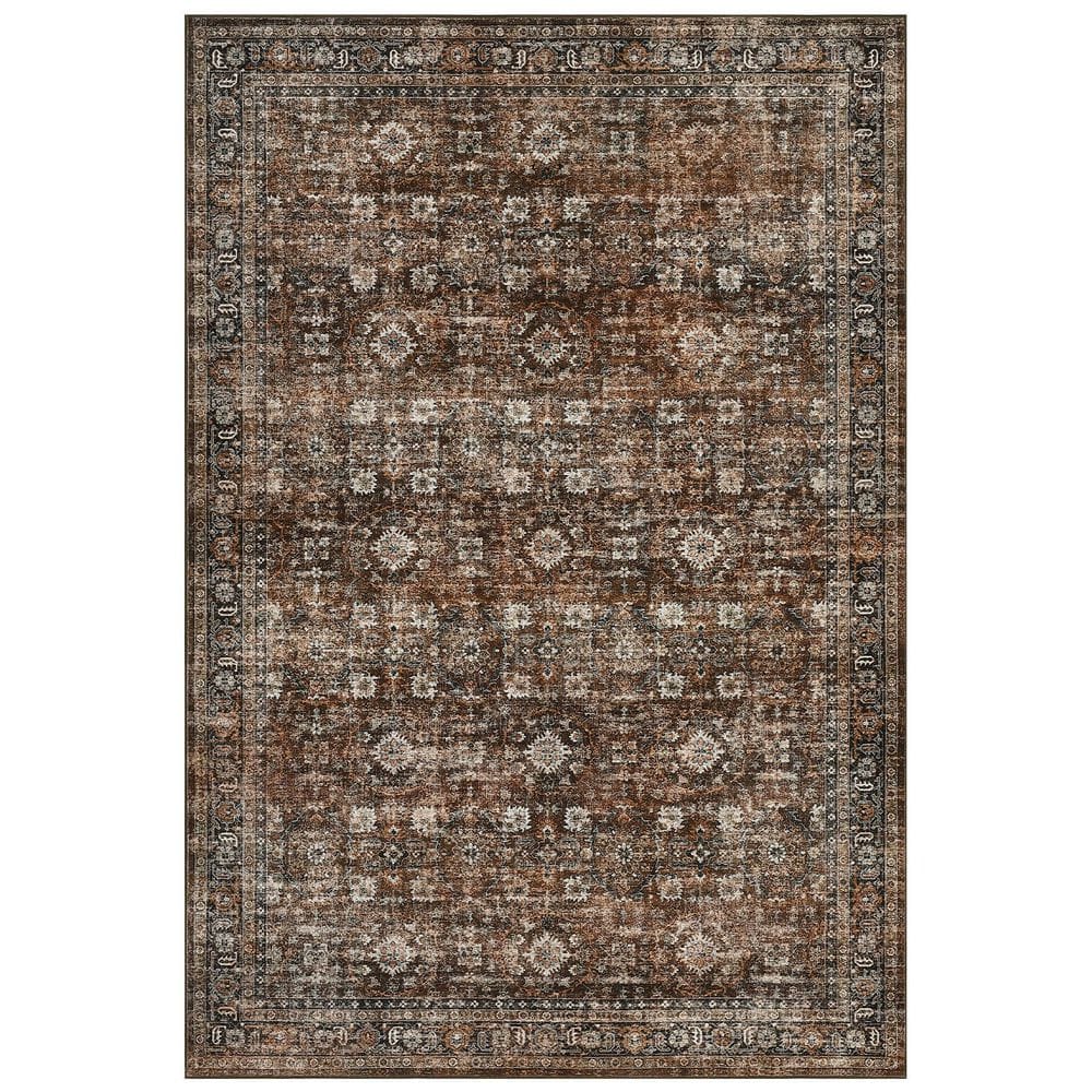 Traditional Floral Rug Low Pile Non Slip Thin Carpet Soft Foldable Indoor Carpet for Bedroom Office Red，5X7ft - Hercitys