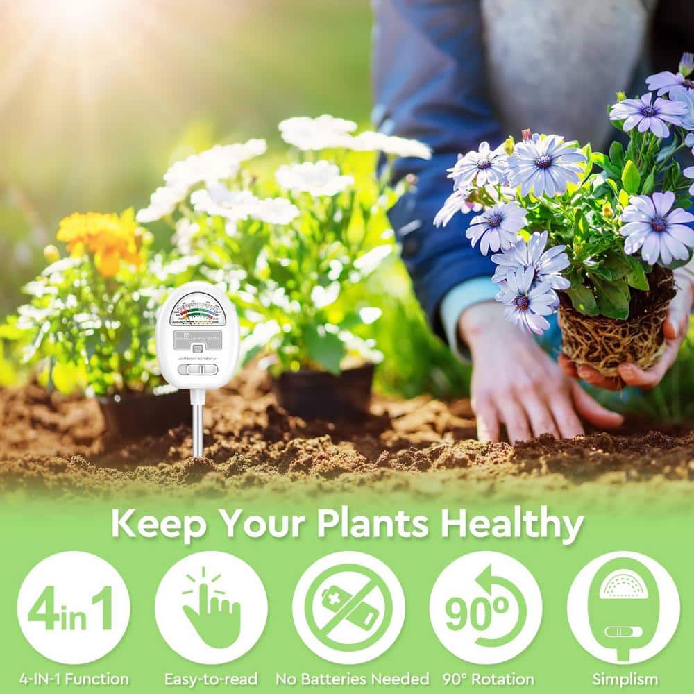 Soil Moisture Meter 4-in-1 Soil Moisture/Light/Nutrients/pH Meter for Gardening Indoor & Outdoor Plants Use - Hercitys
