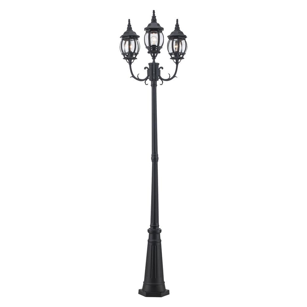 Parkway 7.6 ft. 3-Light Black Outdoor Lamp Post Light Fixture Set with Clear Glass - Hercitys