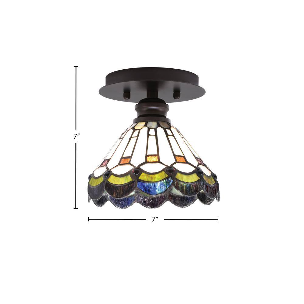 Albany 1-Light 7 in. Espresso Semi-Flush with Cyprus Art Glass Shade - Hercitys