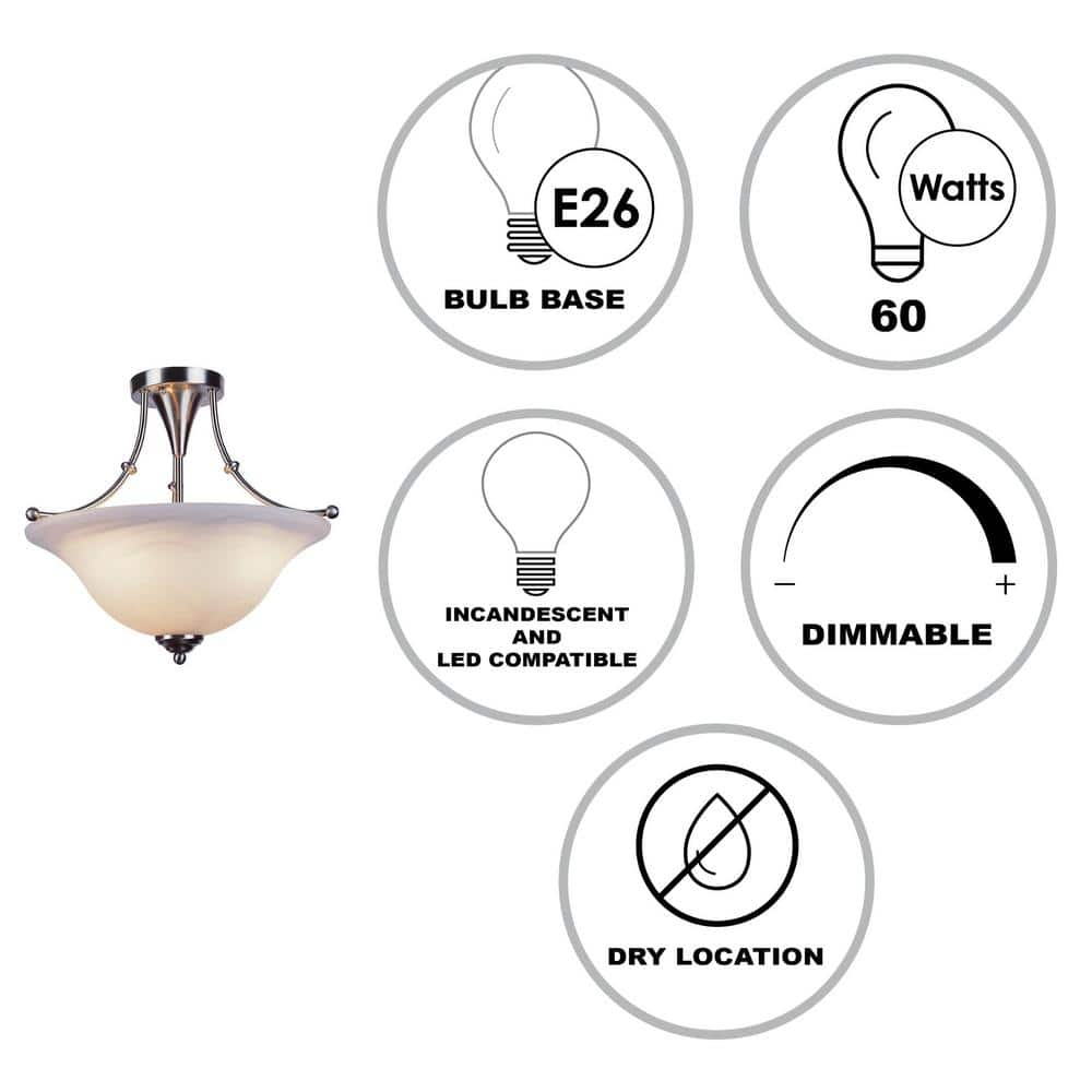 Perkins 18 in. 3-Light Brushed Nickel Semi-Flush Mount Ceiling Light Fixture with Marbleized Glass Shade - Hercitys