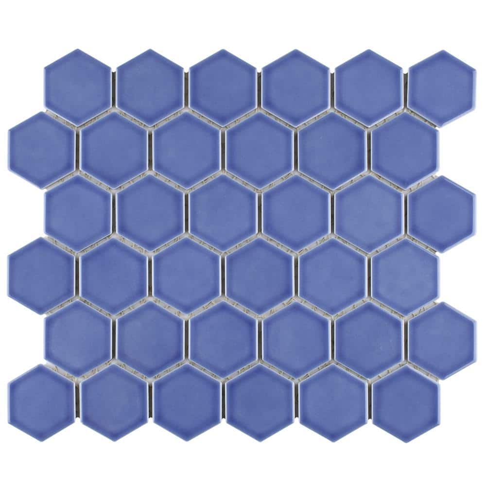 Tribeca 2 in. Hex Glossy Periwinkle 11-1/8 in. x 12-5/8 in. Porcelain Mosaic Tile (10.0 sq. ft./Case) - Hercitys