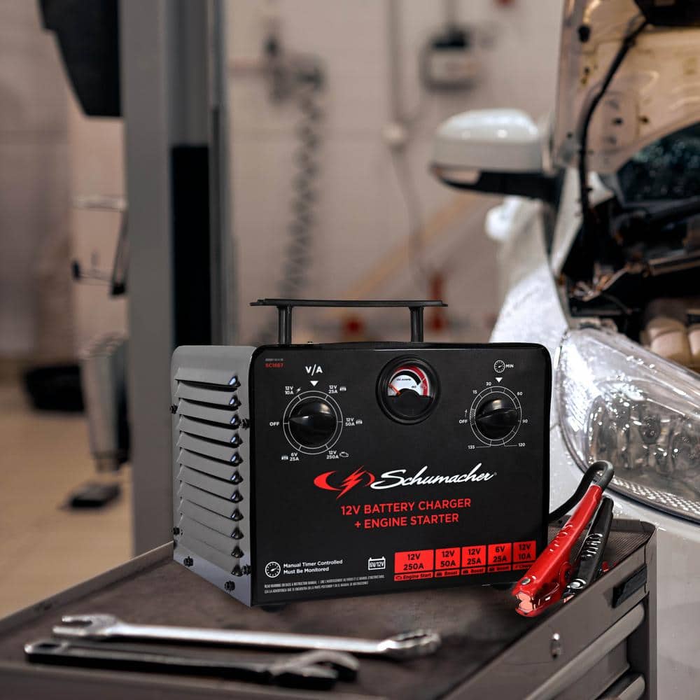 Automotive 6 Volt, 12 Volt, 250 Amp Manual Timer Controlled Battery Charger and Jump Starter with 135 Minute Timer - Hercitys