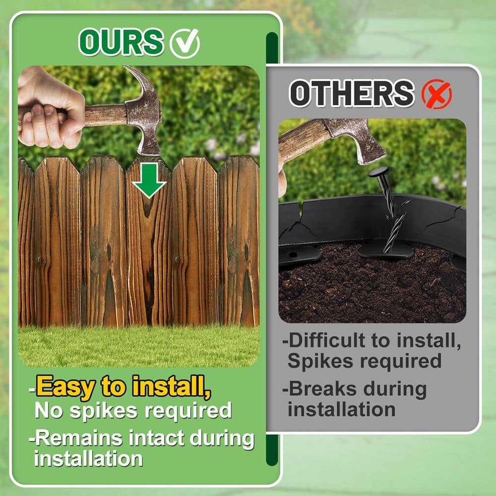 8 in. Pine Wood Garden Fence Edging for Landscaping Easy Install Sturdy 3.9 ft. Border for Yard Flower Bed Pathway - Hercitys