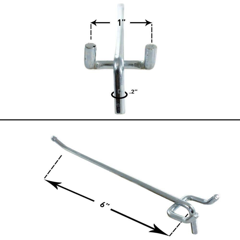 6 in. Zinc-Plated Steel Pegboard Hooks for 1/4 in. Pegboards (50-Piece) - Hercitys