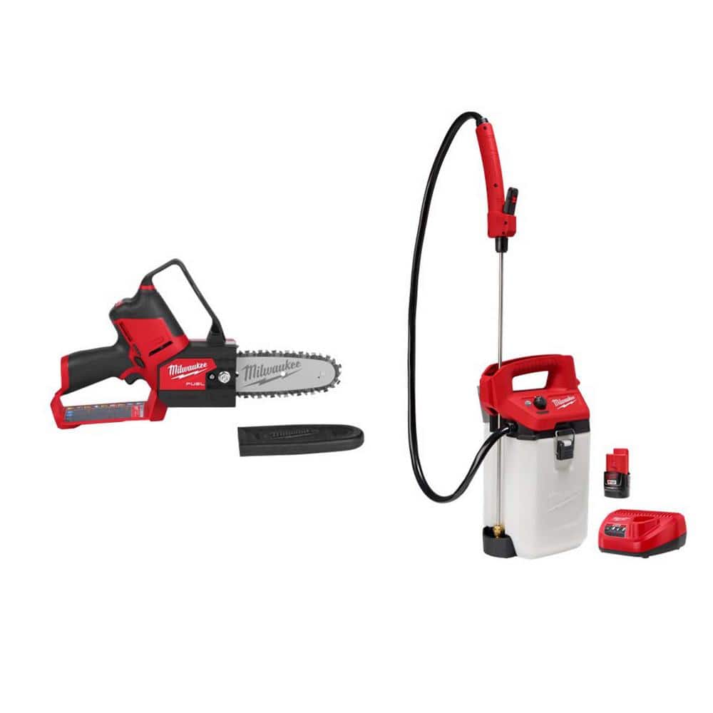 M12 FUEL 6 in. 12V Lithium Brushless Electric Cordless Pruning Saw HATCHET with M12 2 Gal. Handheld Sprayer Kit - Hercitys