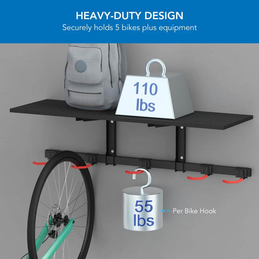 Mount-It WheelsUp Series Bike Wall Mount with Shelf for 5 Bikes - Hercitys