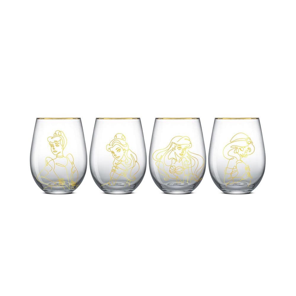 Disney Princess Sketch Art Stemless Lead Free Glasses, 19-Ounce, Set of 4 - Hercitys