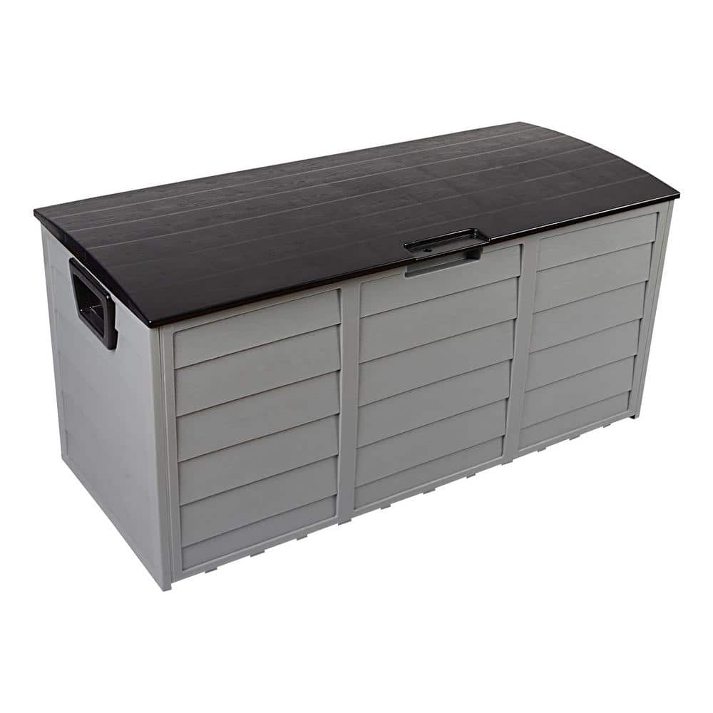 75 Gal. Plastic Outdoor Garden Storage Deck Box Chest Tools Cushions Toys Lockable Seat with Wheels in Light Gray - Hercitys