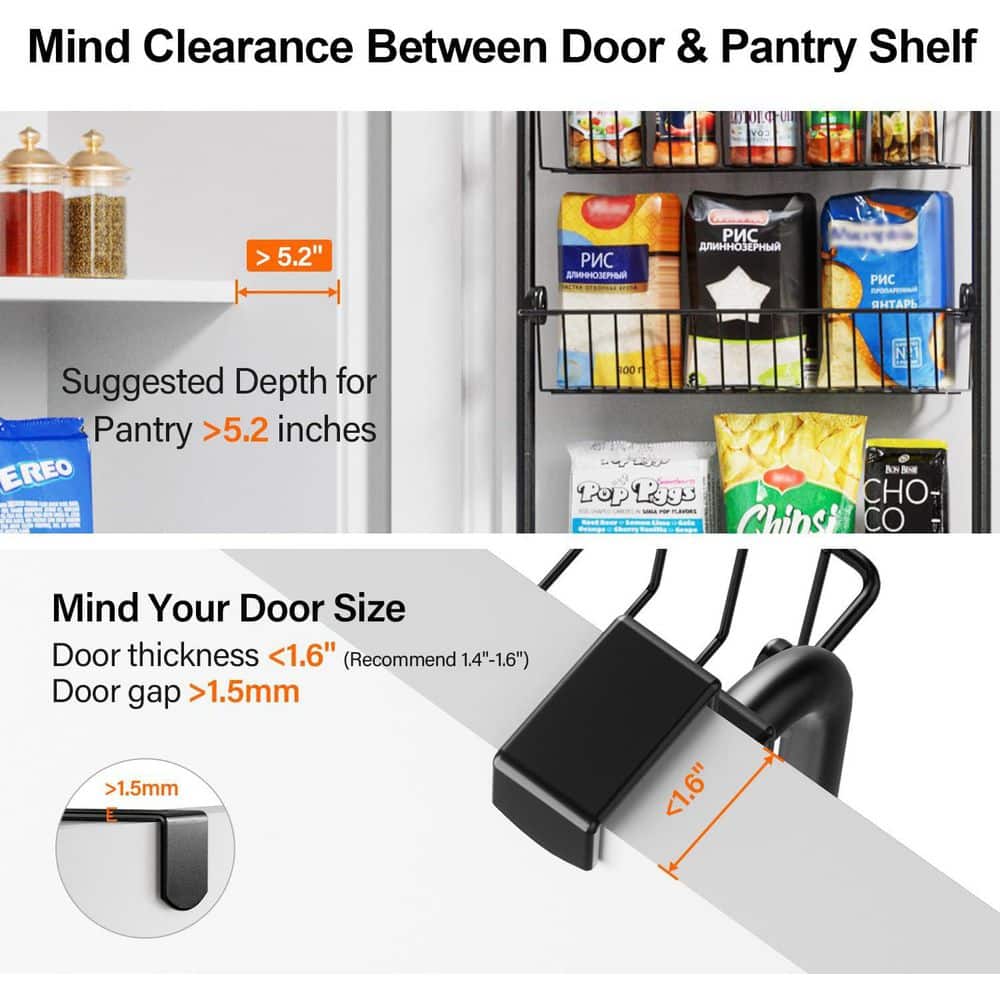 Over the Door Heavy-Duty 6-Tier Metal Organizer Black with Easy Install and Large Capacity Storage - Hercitys