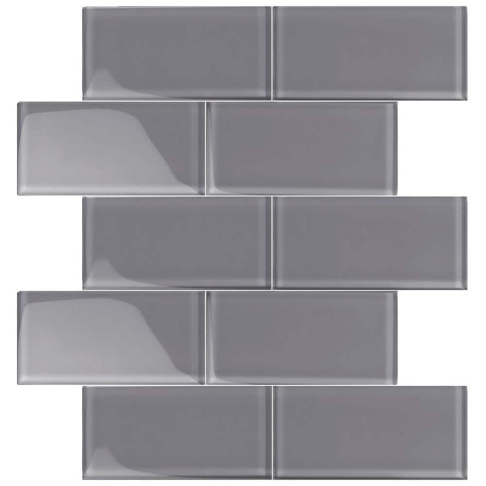 Dark Gray 3 in. x 6 in. Polished Glass Mosaic Tile (5 sq. ft./Case) - Hercitys