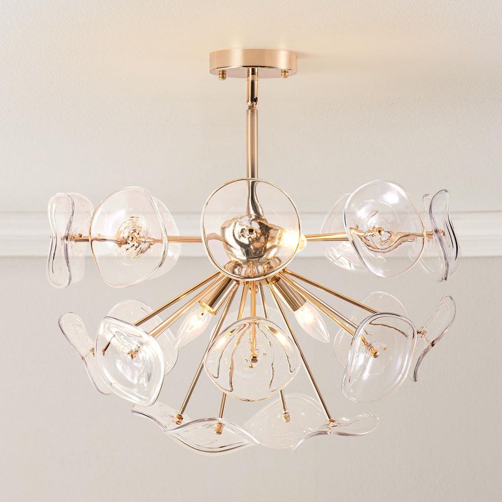 Naveen 22.8 in. 4-Light Gold Glass Cluster, Modern Sunburst Sputnik Sphere Semi-Flush Mount Light with Clear Glass Sheet - Hercitys