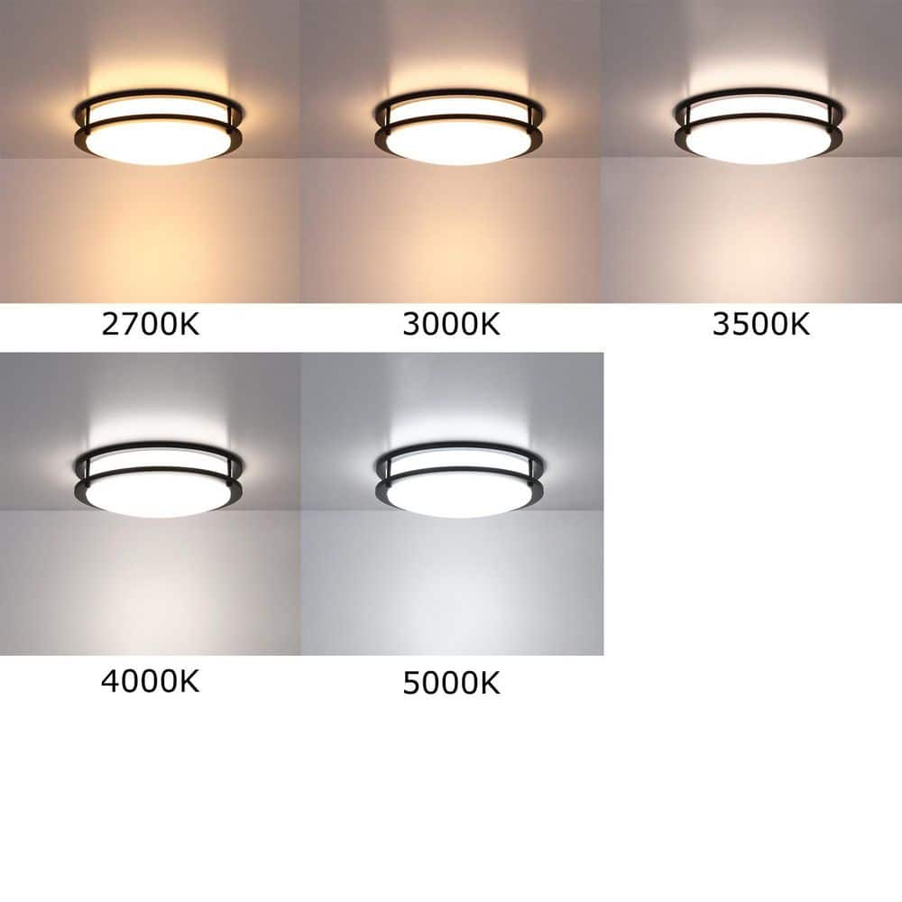 Hanz 13 in. Matte Black Selectable LED 2700K, 3000K, 3500K, 4000K, 5000K Flush Mount Ceiling Light - Hercitys