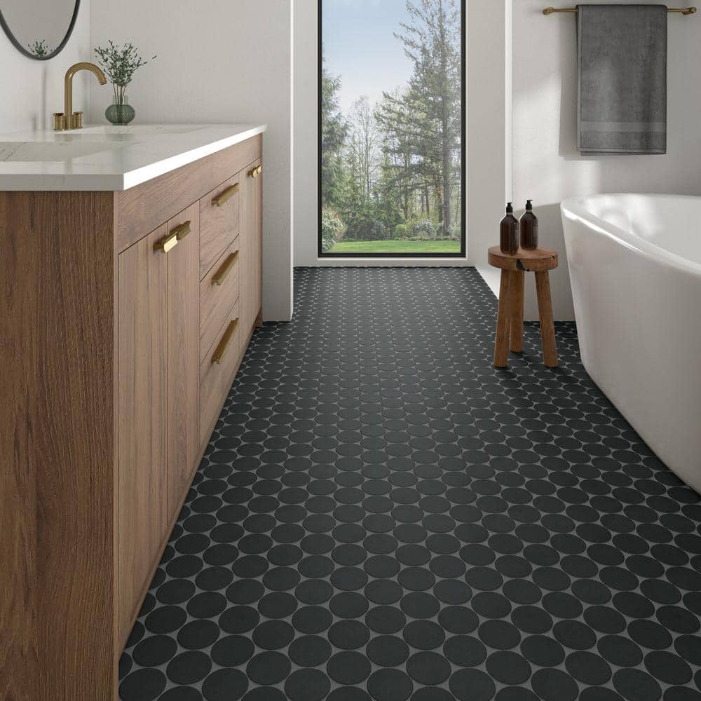 Indoterra Volcanic Ash 13 in. x 13 in. Matte Porcelain Concrete Look Circle Mosaic Tile (4.79 sq. ft./Case) - Hercitys