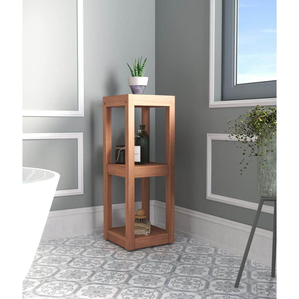 The Original Sula™ 12 in. x 12 in. x 33.25 in. Square 3 -Tier Bath Stand Household Shelving Unit Teak Oil Finish - Hercitys