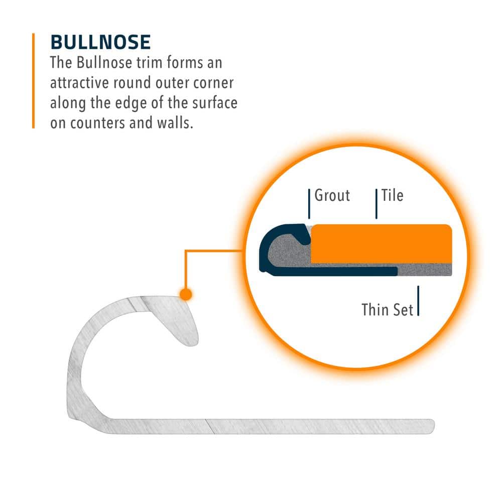 Satin Silver 3/8 in. x 98-1/2 in. Aluminum Bullnose Tile Edging Trim - Hercitys