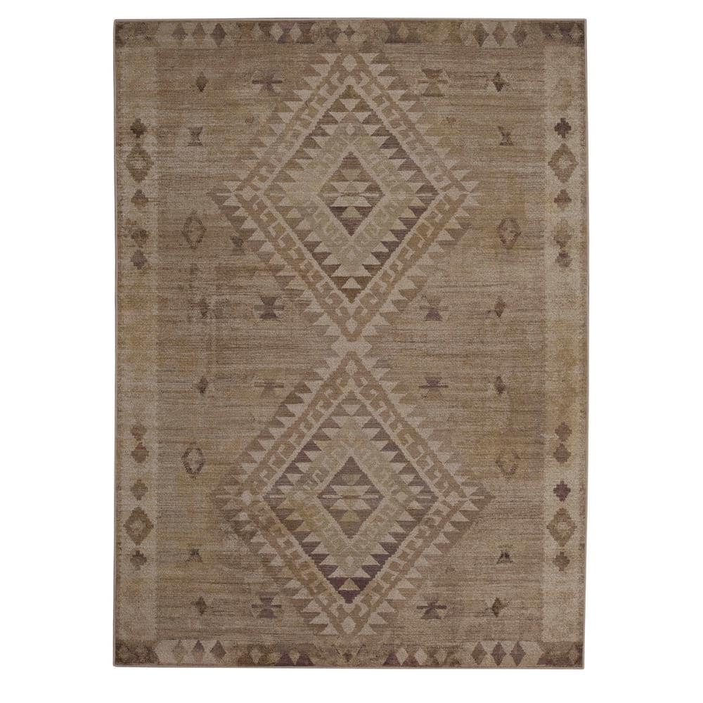 Park Casey Sand and Brown 5 x 7 ft. Traditional Woven Distressed Polyester Rectangle Indoor Area Rug - Hercitys