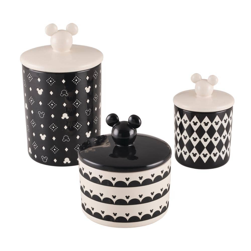 Monochrome 3 Piece Stoneware Jar Set, Black - Hercitys