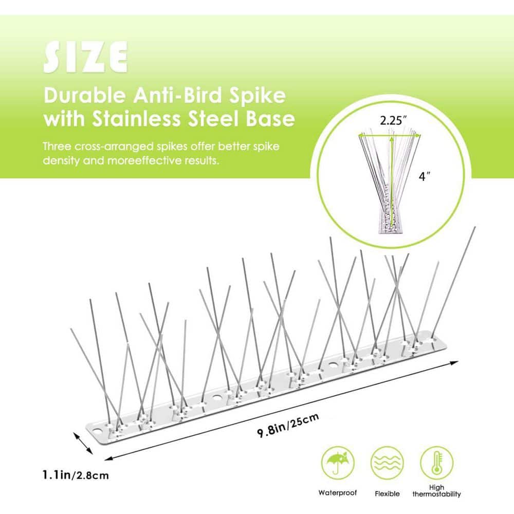 Stainless Steel Bird Spikes 12-Pack 10 ft. Coverage Durable and Weather-Resistant - Hercitys