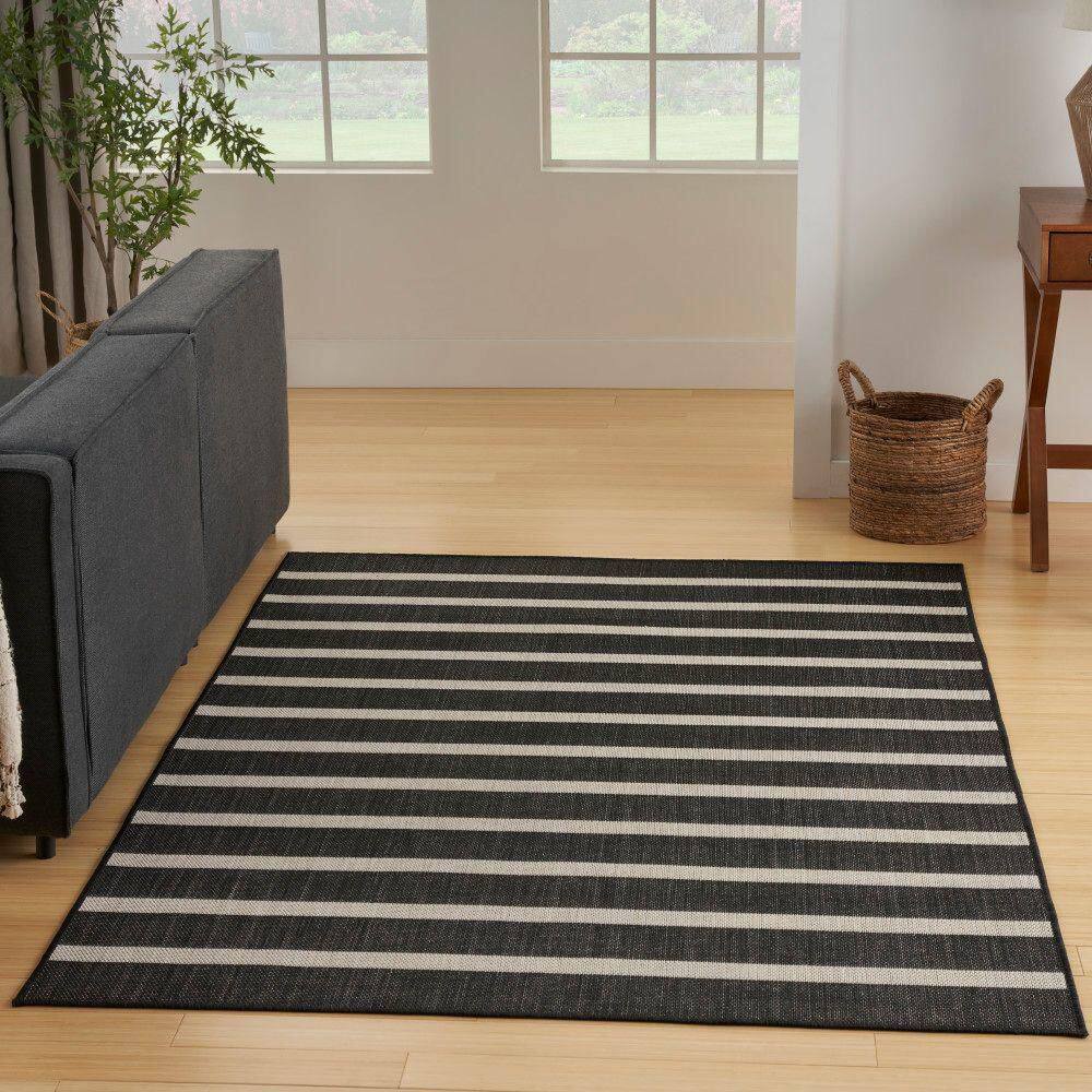 Positano Black Ivory 5 ft. x 7 ft. Stripes Contemporary Area Rug - Hercitys