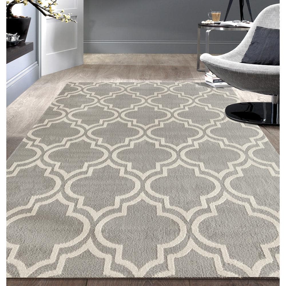 Modern Moroccan Trellis Gray 5 ft. x 7 ft. Area Rug - Hercitys