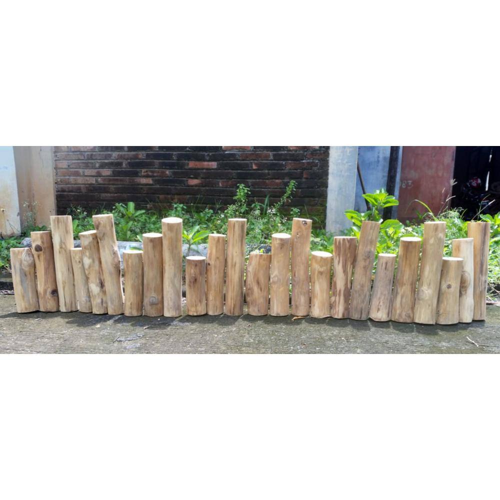 60 in. x 2 in. x 6 in., 8 in., 10 in. Natural Color Uneven Solid Teak Wood Log Edging - Hercitys