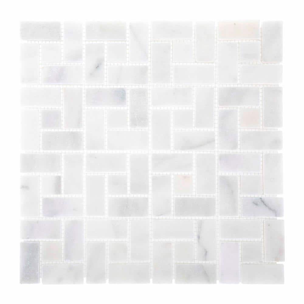 Ice Blocks White 11.875 in. x 11.875 in. Honed Marble Wall and Floor Mosaic Tile (9.79 sq. ft./Case) - Hercitys