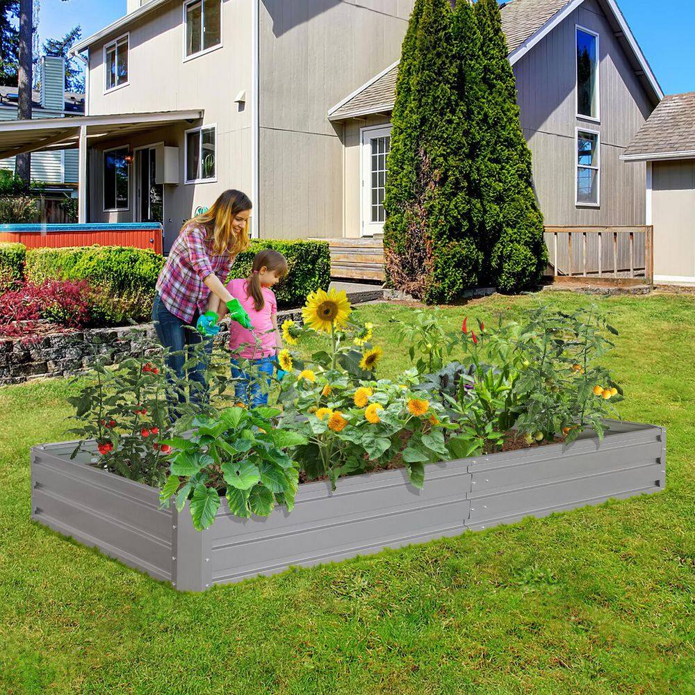 94.5 in. x 47.2 in. x 11.8 in. Metal Garden Bed, Outdoor Planter Raised Beds Metal Patio Kit Planting Bed, Grey - Hercitys