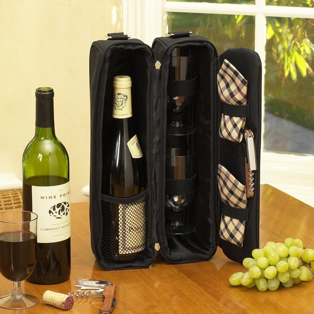 Sunset Black and London Wine Tote for 2 with Glasses - Hercitys
