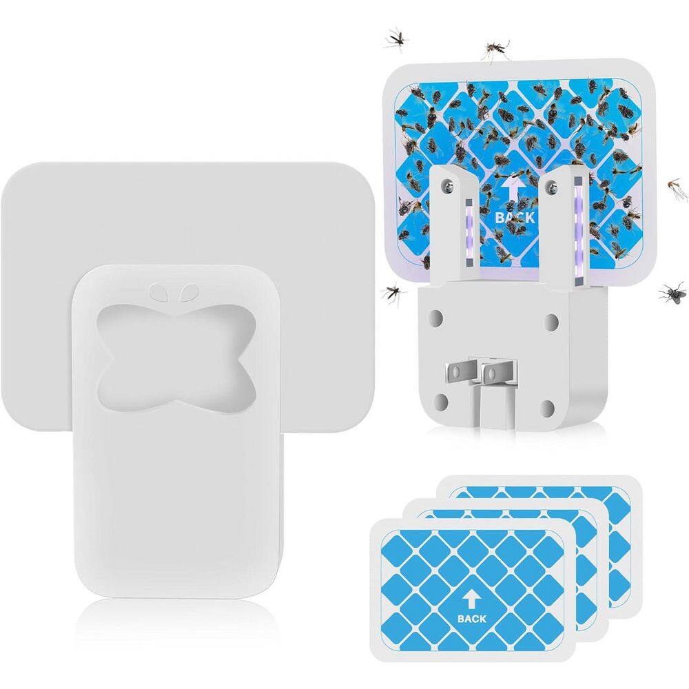 House Indoor Fruit Fly Traps Plug-In Light Flying Insect Trap Gnat Killer Bug Zapper 1 Device Plus 3 Refills in White - Hercitys