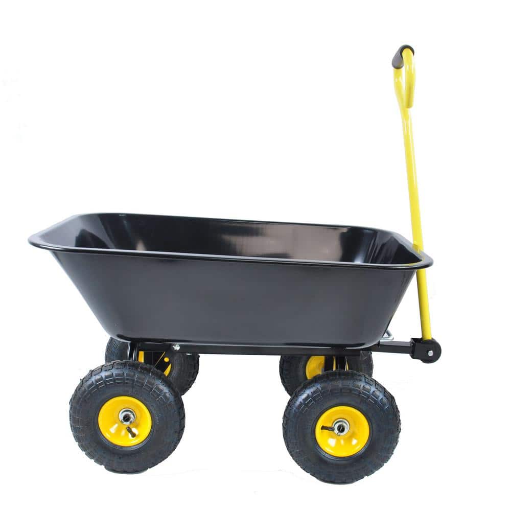 Ami 4 cu. ft. 350 lbs. Capacity Plastic Dump Truck With Steel Frame Wagon Garden Cart Black - Hercitys