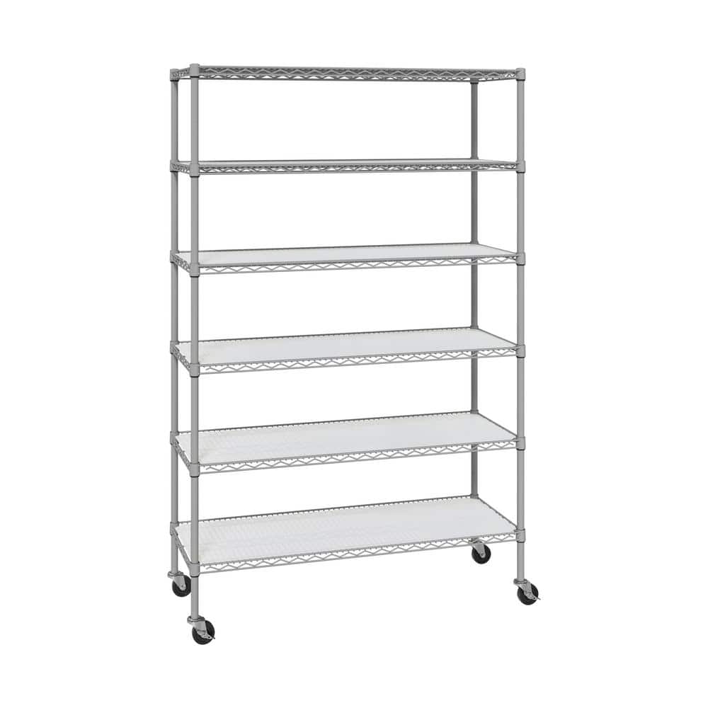 Seville Classics UltraDurable 6-Tier NSF Household Steel Shelving Unit w/ Shelf Liners in Granite, 48″ W x 18″D x 75.5″H - Hercitys